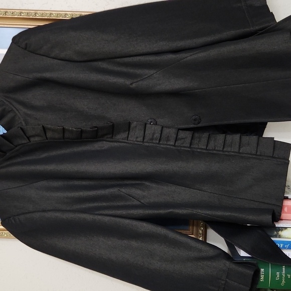 Elegant Black Gold Ruffled Women's Blazer Jacket Elegant Career Formal Size 0 - Picture 7 of 12